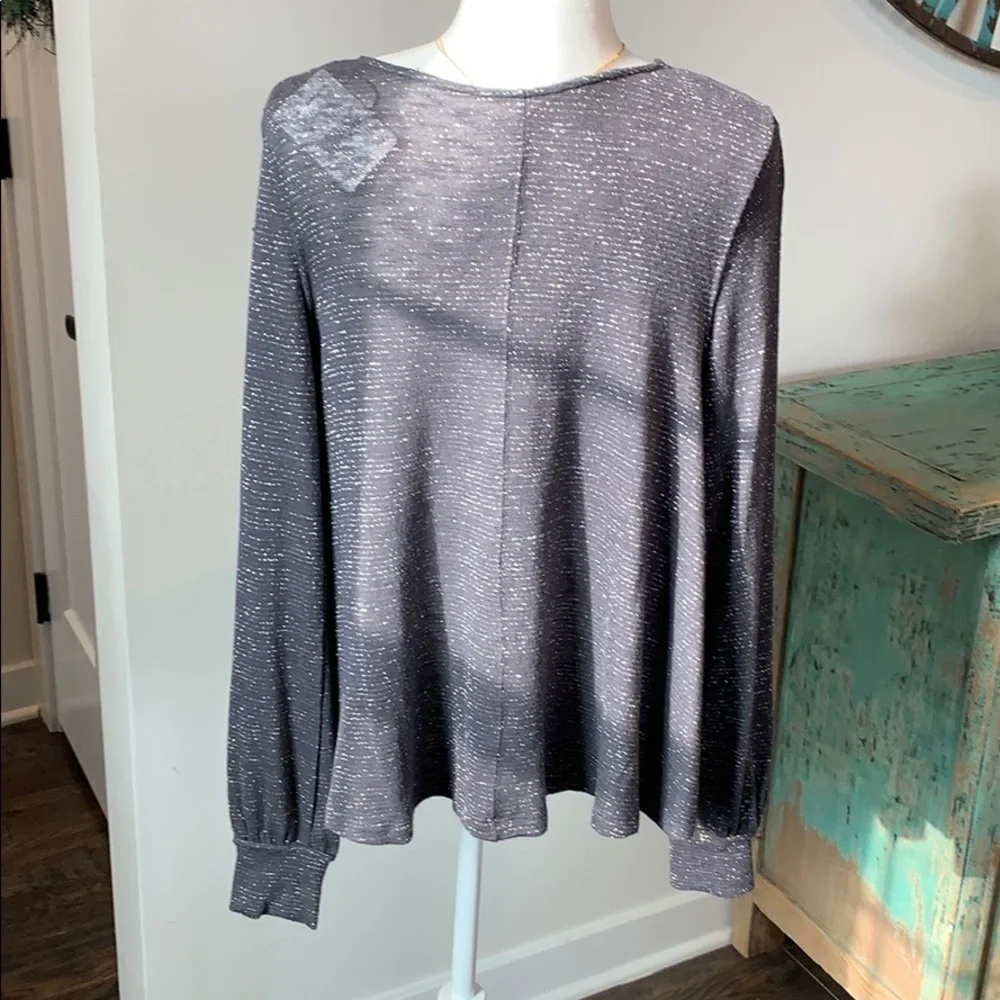 FREE PEOPLE Gray/Metallic Silver DrapeNeck Top Size M NEW